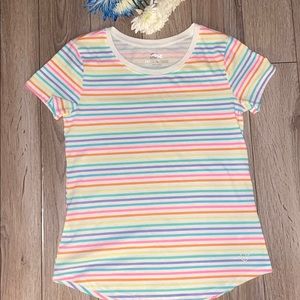 Justice white multicolor striped short sleeve top girls size 14/16